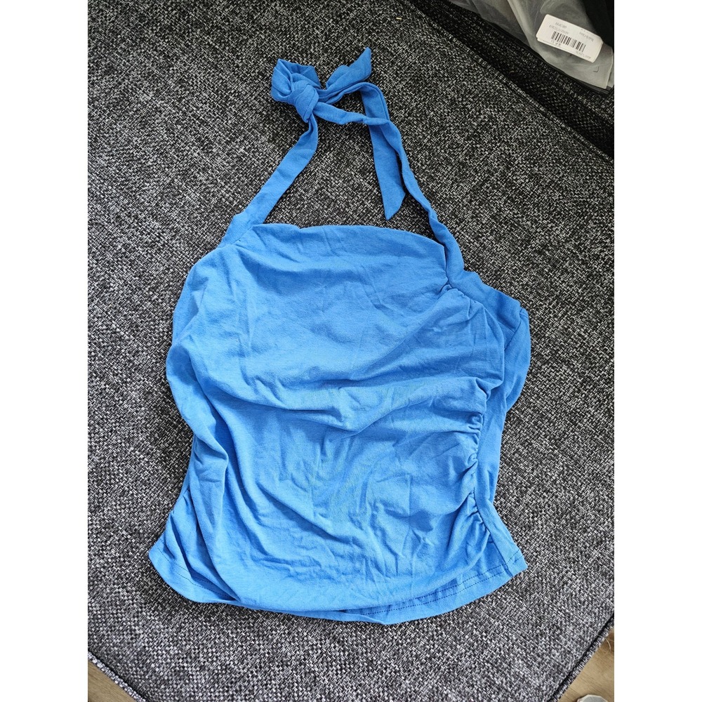 SHEIN Halter Top Women Size S/M Blue Excellent Ruched‎ Draped Neck Tie sz 6